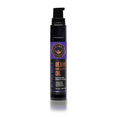 GIBS Alpha Male Beard, Hair Tattoo Oil - Softens Strengthens Beard Growth, Moisturizes Skin Made in USA 1 oz