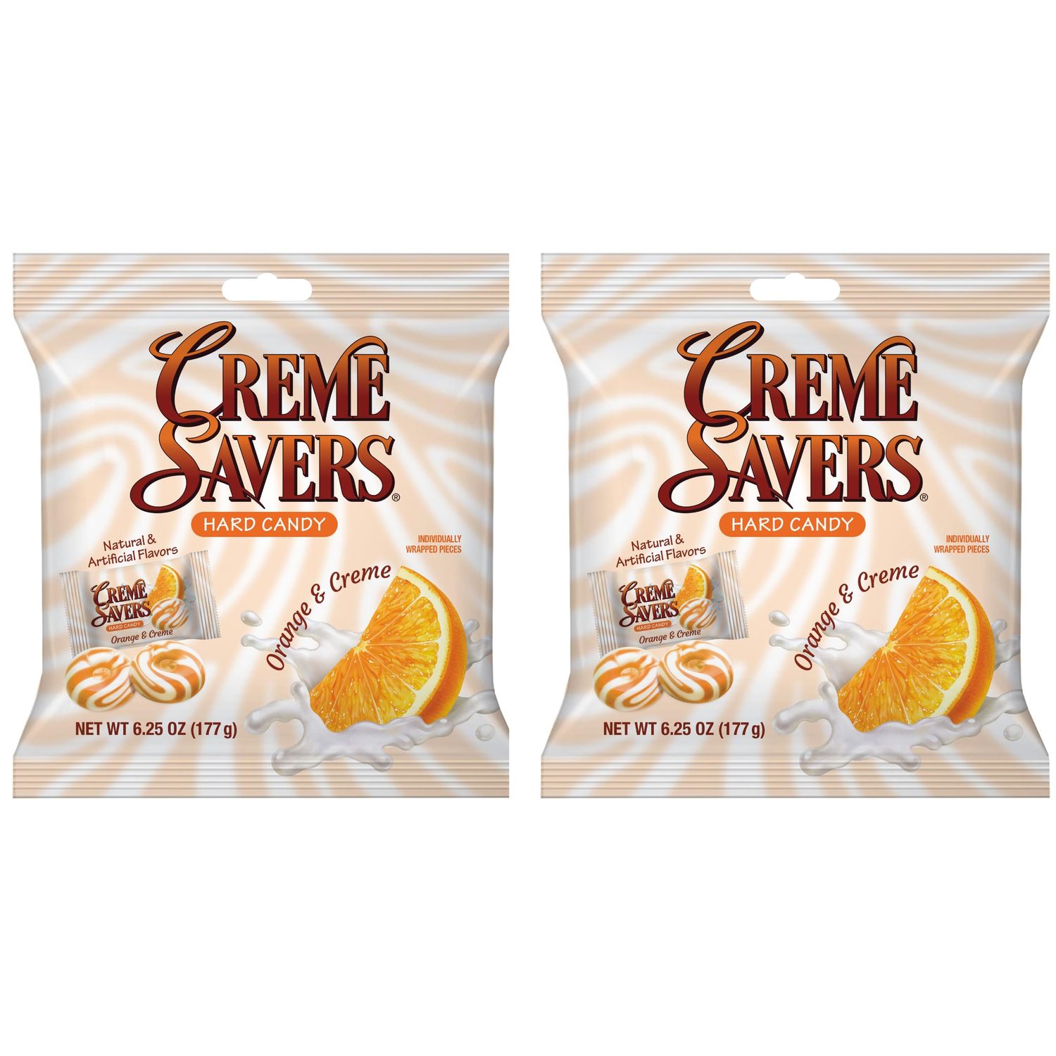Creme Savers Orange and Creme Hard Candy The Taste of Fresh Orange Swirled in Rich Cream The Original Classic Creme Savers Brought To You By Iconic Candy Two 6.25oz Bags