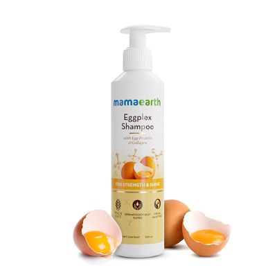 MAMAEARTH Eggplex Shampoo with Egg Protein Collagen Strengthens Hair Adds Shine Gentle Scalp Cleanser for Dry Damaged Frizzy Hair 8.45 Fl Oz (250ml)