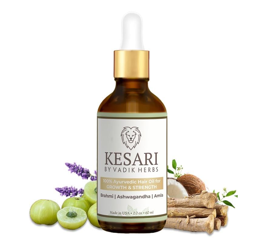 KESARI Ayurvedic Hair Oil with Brahmi, Ashwagandha Amla - Nourishing Scalp Treatment for Growth Strength - 2 fl oz