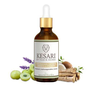 KESARI Ayurvedic Hair Oil with Brahmi, Ashwagandha Amla - Nourishing Scalp Treatment for Growth Strength - 2 fl oz