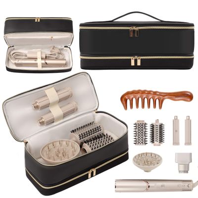 BAGCRAZY Travel Carrying Case for Dyson Shark Flexstyle Revlon Hair Dryer Airwrap, Double-Layer Dyson Airwrap Travel Case Shark Hair Tools Storage Bag for Airwrap Styler and Attachments, Black