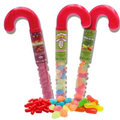 Needzo Assorted Chewy Candies in Candy Cane Clear Packaging, Holiday Treats for Party Favors and Prize Items, Novelty Christmas Stocking Stuffer Gifts, Pack of 3, 1.7 Ounces