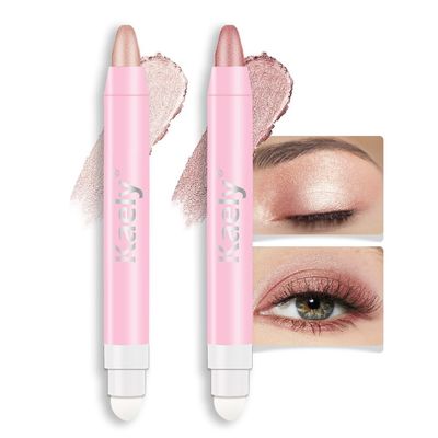 evpct 2Pcs Cream Eye Shadow under Eye Brightener Sticks Set for Eyes Waterproof, Champagne Rose Shimmer Cream Eyeshadow Applicator Stick Long Lasting Pigmented Eye Makeup sombras en crema para ojos