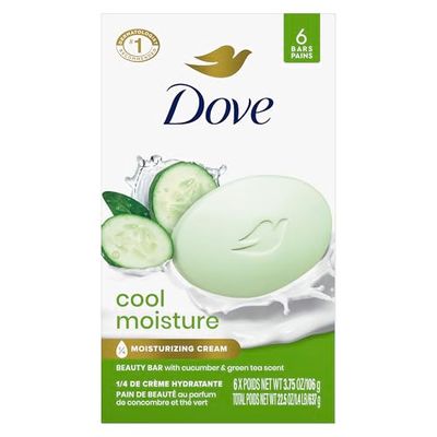 Dove Skin Care Beauty Bar For Softer Skin Cucumber And Green Tea More Moisturizing Than Bar Soap 3.75 oz 6 Bars