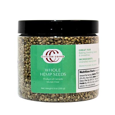 Civilized Coffee Hemp Seeds Whole Superfood for Snacking Baking Gluten-Free, Jar (9 oz)