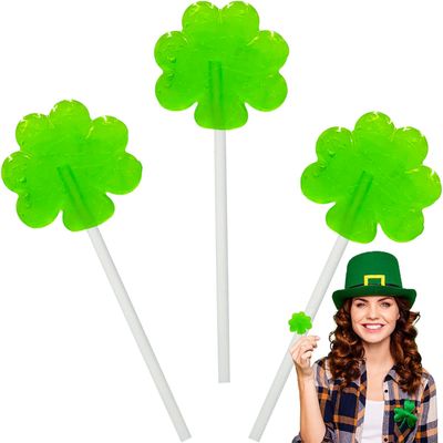 St. Patrick&#39;s Day 25 Green Shamrock Lollipops, Clover Candy Suckers, Party Favor, Individually Wrapped (25-Pack)