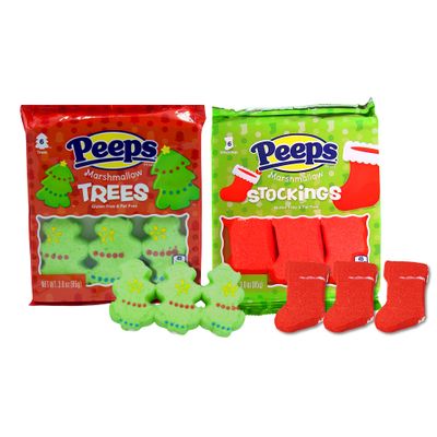 Needzo Marshmallow Christmas Candies, Red and Green Sugar Coated Character Shaped Marshmallows, Stocking Stuffers for Candy Lovers (Pack of 2) 12 Pieces