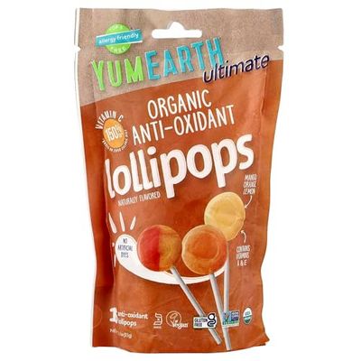 YumEarth Ultimate Organic Anti Oxidant Lollipops, 15 Count, Allergy Friendly, Gluten Free, Non-GMO, Vegan, No Artificial Flavors or Dyes