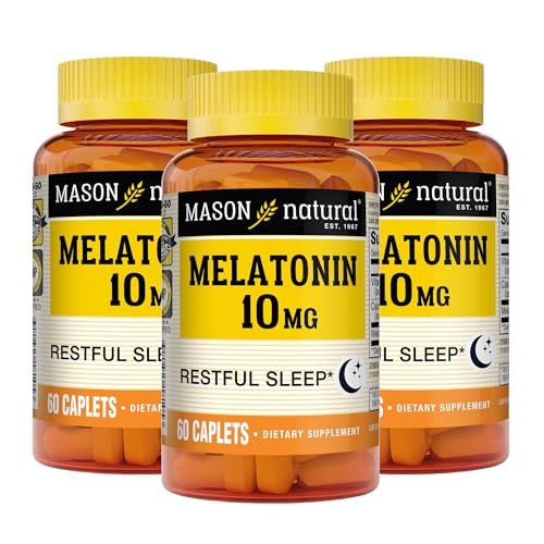 MASON NATURAL Melatonin 10 mg with B6 and Calcium - Natural Sleep Aid, Supports Healthy Sleep Rest, 60 Caplets (Pack of 3)