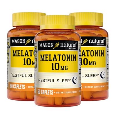 MASON NATURAL Melatonin 10 mg with B6 and Calcium - Natural Sleep Aid, Supports Healthy Sleep Rest, 60 Caplets (Pack of 3)