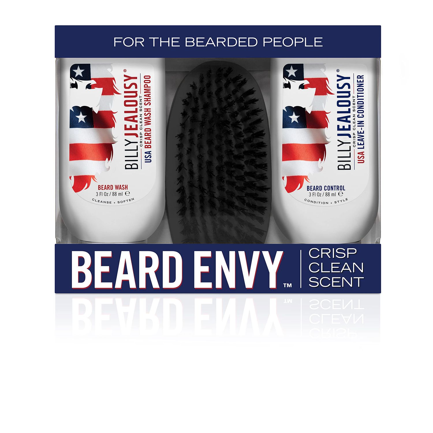 Billy Jealousy USA Beard Envy Facial Hair Refining Kit with Beard Wash Facial Hair Control and Boar Bristle Brush for Clean, Hydrated, Soft, Tamed Unruly Mane