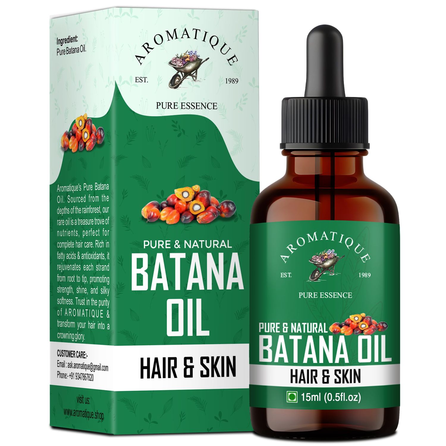 Aromatique Batana Oil Pure Cold-Pressed Premium Hair Skin Nourishment Sourced from Honduras Derived from Palm Nut Oil (15 ML) Natural