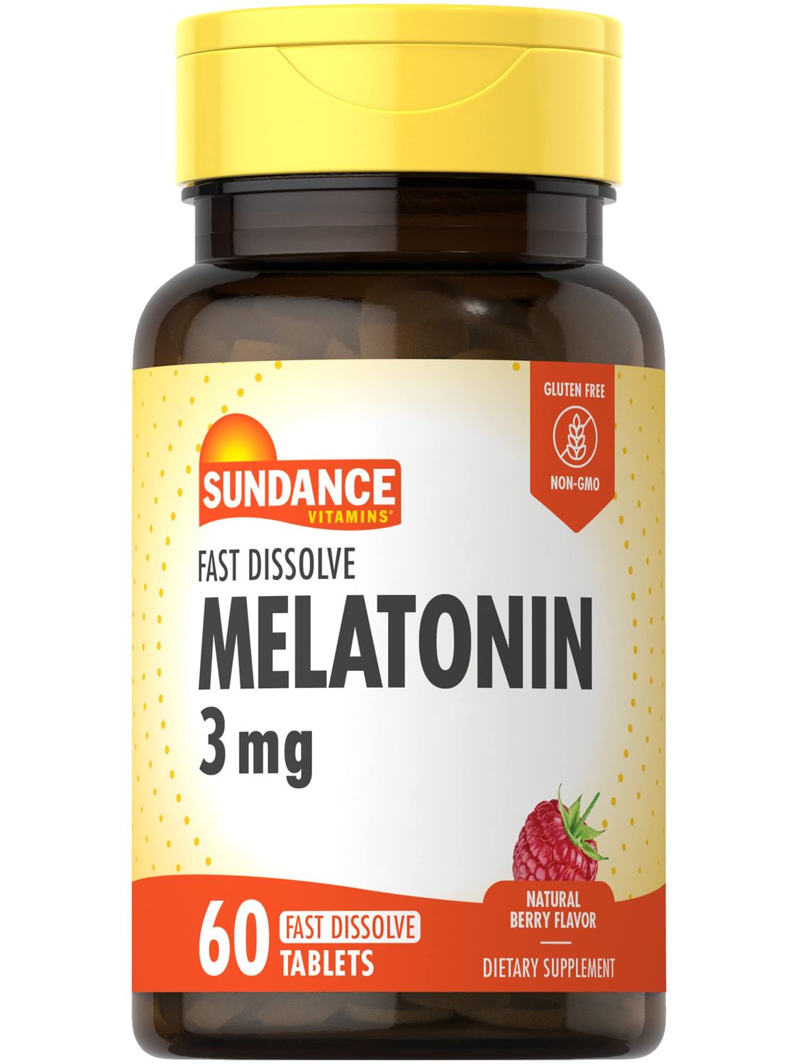 Sundance Melatonin 3mg Fast Dissolve 60 Vegetarian Tablets Natural Berry Flavor Vegetarian, Non-GMO, and Gluten Free Supplement