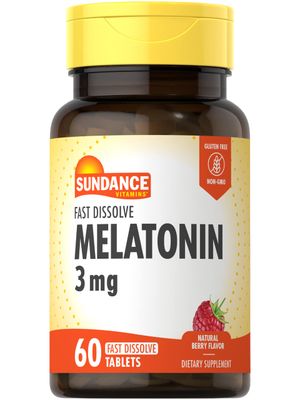 Sundance Melatonin 3mg Fast Dissolve 60 Vegetarian Tablets Natural Berry Flavor Vegetarian, Non-GMO, and Gluten Free Supplement