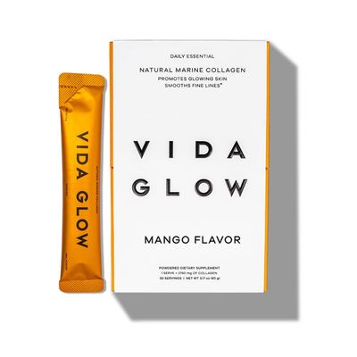Vida Glow Marine Collagen Powder - Anti Aging Supplement with Collagen Peptides, Promotes Glowing Skin, Strong Nails, Healthy Hair 30 Servings, Mango Flavor