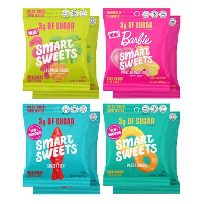 SmartSweets Variety Pack Candy, 1.8oz (Pack of 8), Candy With Low Sugar Calorie, Healthy Snacks For Kids Adults - Sweet Fish, Peach Rings, Tropical Sours, Barbie Pink Lemonade Dream