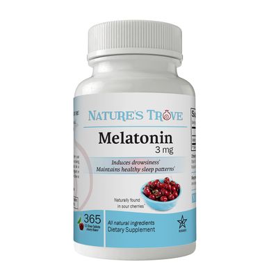 Melatonin 3mg Chewable, 365 Chewable Melatonin Cherry Flavor Tablets, by Natures Trove