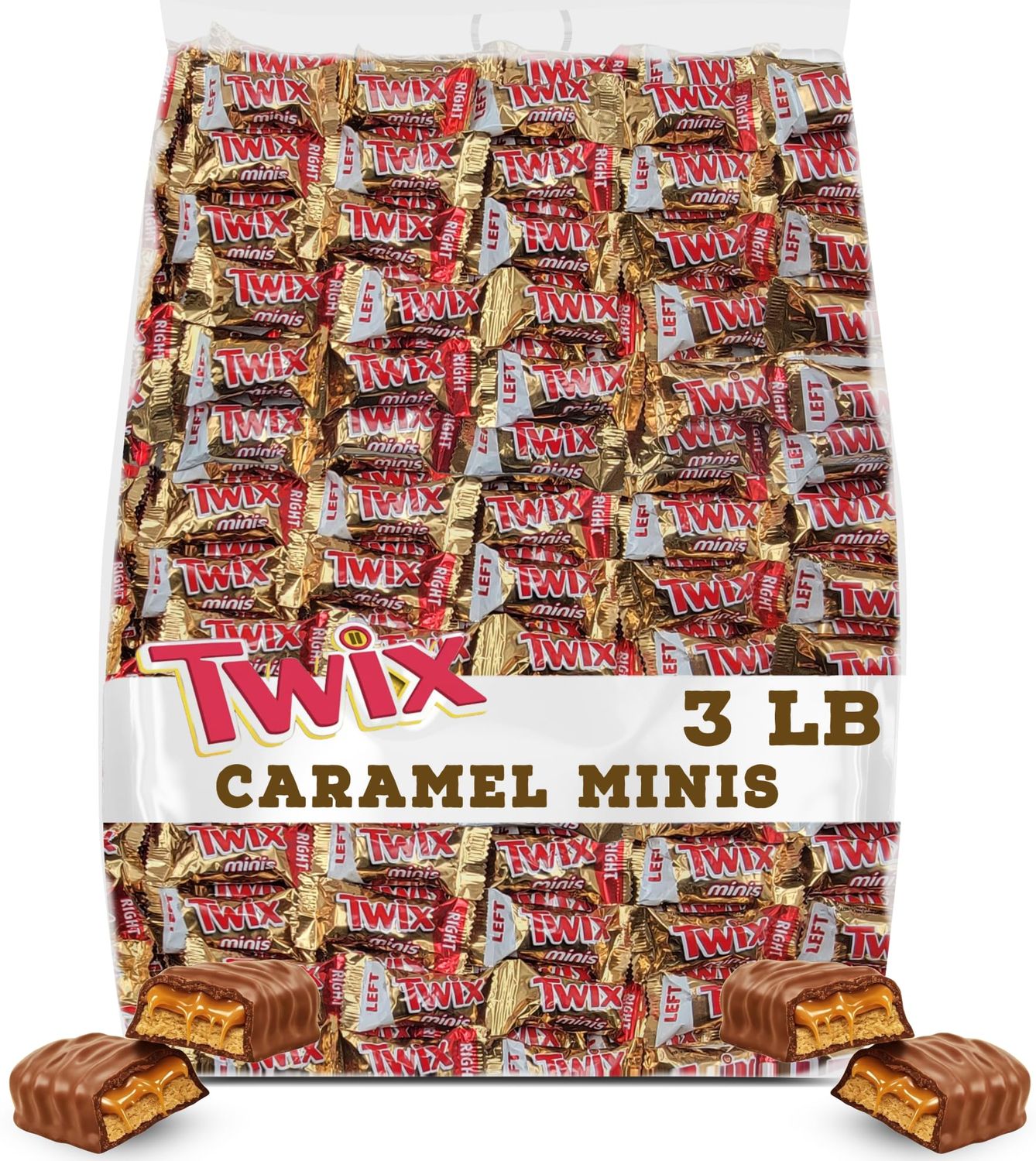 Twix Caramel Milk Chocolate Minis Cookie Bars - Individually Wrapped Bulk Pack - Perfect for Snacking Sharing 3 Pound
