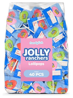 Jolly Ranchers Heart Lollipops - 40 Count Bag - Bulk Valentine Candy, Assorted Fruit Flavors - Heart-Shaped Lollipops for Parties, Classroom Exchange, Candy Buffets, and Gifting