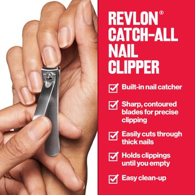 Revlon Catch-All Nail Clipper, Manicure Tool with a Contoured Blade Built-in Nail Catcher for Mess-Free Grooming, 1 Count