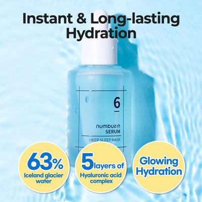 numbuzin No.6 Serum Deep Sleep Mask Serum Iceland Glacier Water for Instant and Long-lasting Hydration with Hyaluronic Acid Niacinamide Korean Skincare for Dry Skin 1.69 fl. oz.