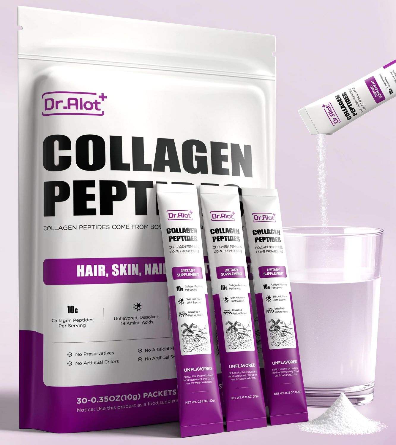 2X Boost Collagen Peptides Powder for Skin Hair Nail Joints Health, Ultra High Absorption Collagen Powder with Hydrolyzed Type 1 3 VC, Unflavored Collagen Supplements for Women Men, 30 Servings