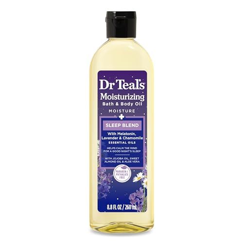 Dr Teal&#39;s Moisturizing Bath Body Oil, Sleep Blend with Melatonin, Lavender Chamomile Essential Oils, 8.8 fl oz.