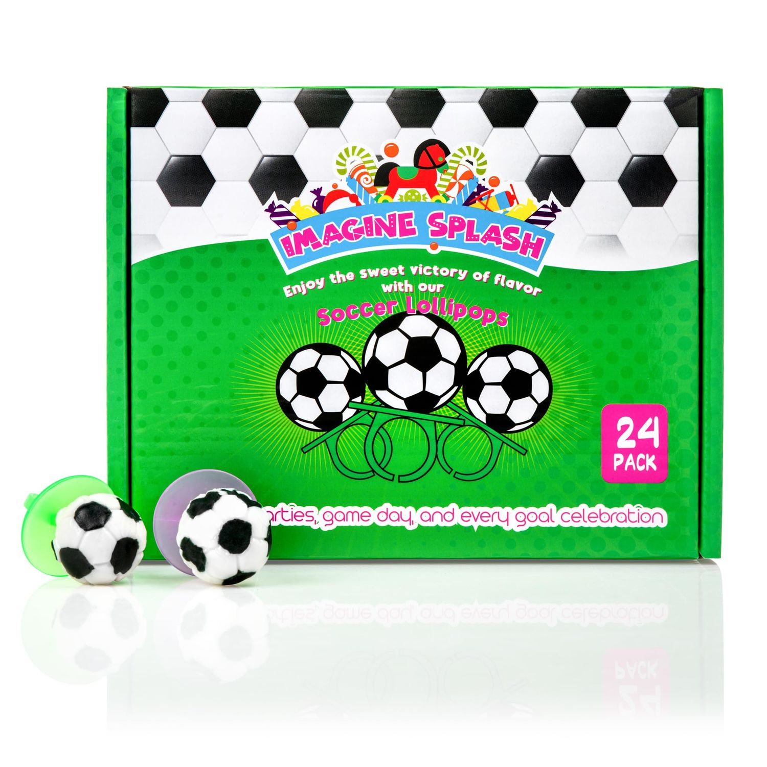 Soccer Ring Pops - Pack of 24 - Cherry Flavored, Wearable Candy for Kids - Individually Wrapped Party Favors Game Day Treats
