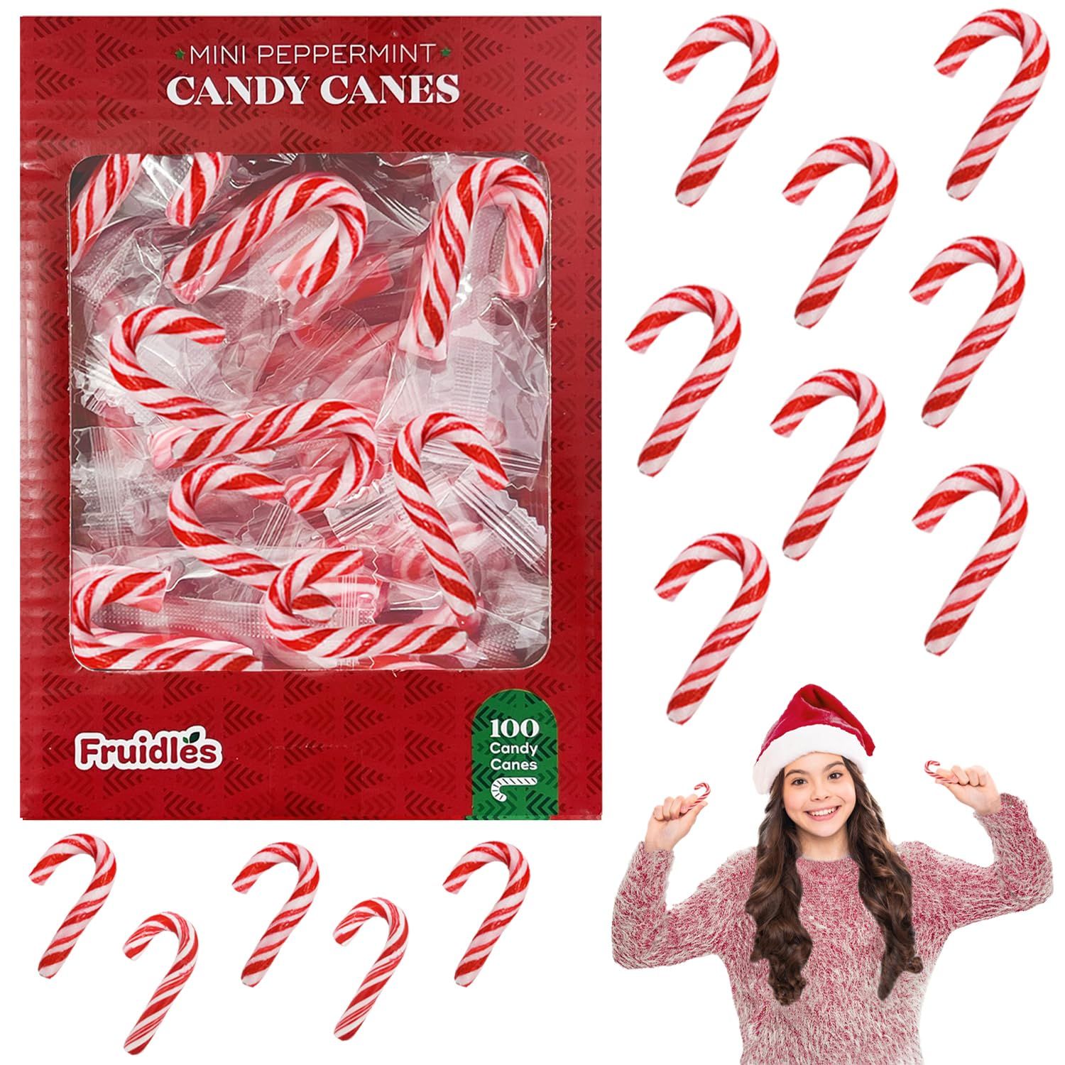 Fruidles Christmas Mini Candy Canes (100 Pack) Peppermint Flavor, Individually Wrapped, 2&quot; Inch, Net WT 4.42oz (125g) (100-Pack)