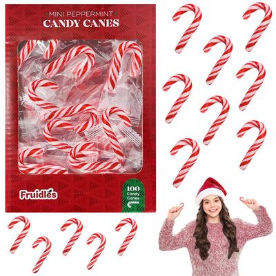 Fruidles Christmas Mini Candy Canes (100 Pack) Peppermint Flavor, Individually Wrapped, 2&quot; Inch, Net WT 4.42oz (125g) (100-Pack)