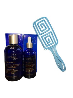 TerramarAnti Hair Loos Shampoo, Treatment with Natural Aarnica, Rosemary and Lemon Extracts, and Detangling Special Hair Brush 3 Pc Set