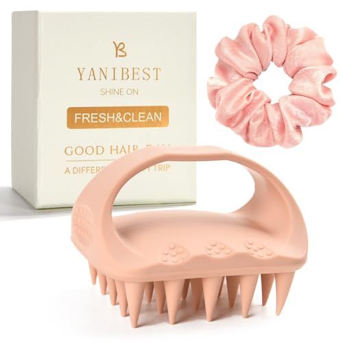 YANIBEST Hair Massager Shampoo Brush, Scalp Scrubber with Soft Silicone Bristles, Hair Brush for Hair Growth Scalp Brush Scalp Exfoliator Wet Dry Hair Brush for Scalp Care, Pink