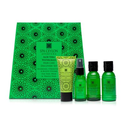 SPA CEYLON Aloe Vera Watergrass Hair Care Discovery Set Thin, Weak Fragile Hair Solution Shampoo Conditioner Hair Oil Nourish, Strengthen Boost Hair Volume