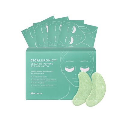 MIZON Cicaluronic Vegan De-puffing Eye Gel Patch, 24K Gold Cica Under Eye Mask, Reduces Puffy Eyes, Dark Circles and Wrinkles (21 pairs)