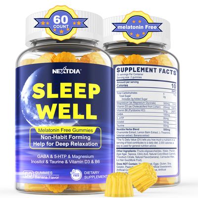 Melatonin Free Sleep Gummies with Magnesium Glycinate, GABA, 5-HTP, L-Theanine, Valerian, Chamomile, Lemon Balm, Vitamin D3 B6 - Hormone Drug- Free, Non-Habit Forming,Sugar Free