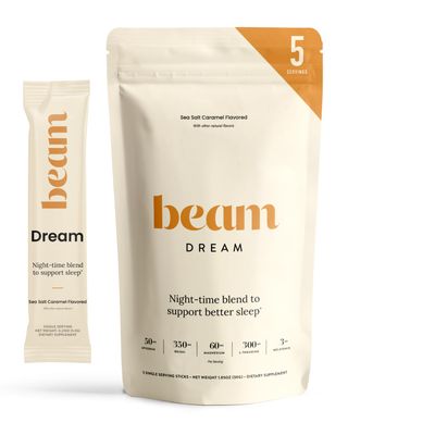 Beam Dream Sleep Powder, Sleep Aid, Sleep Aids for Adults, Contains Magnesium, Melatonin, L Theanine, Apigenin, Natural Sleep Supplement, Vegan, Non GMO, 3rd Party Tested, 5 Servings, Sea Salt Caramel