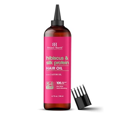 Botanic Hearth Hibiscus Silk Protein Hair Oil (6.7 fl oz) Hair Growth, Hydration Repair Tames Frizz, Adds Shine After Wash Use For Dry, Damaged Hair All Hair Types No Parabens