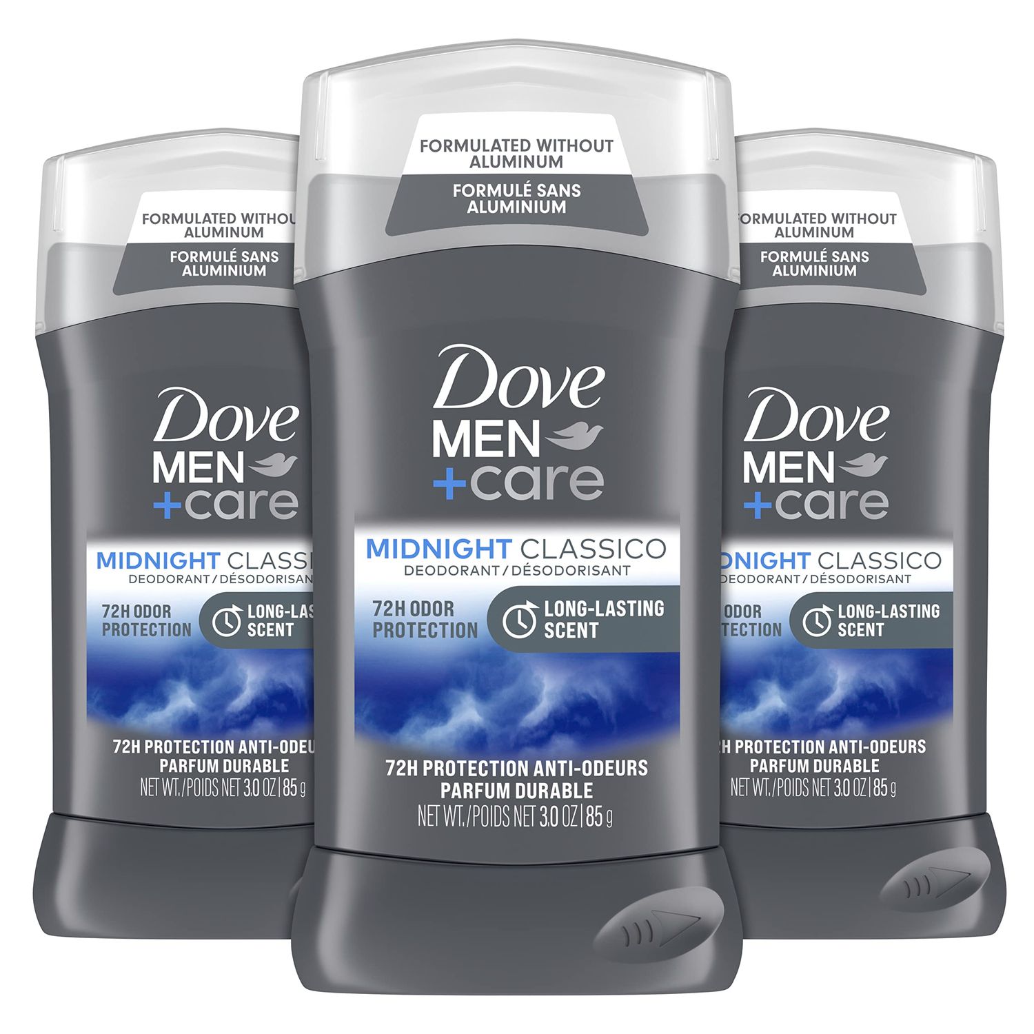 DOVE MEN CARE Deodorant Stick for Men Midnight Classico 3 Count Aluminum Free 72-Hour Odor Protection Mens Deodorant With Essential Oils 14 Moisturizing Cream 3oz