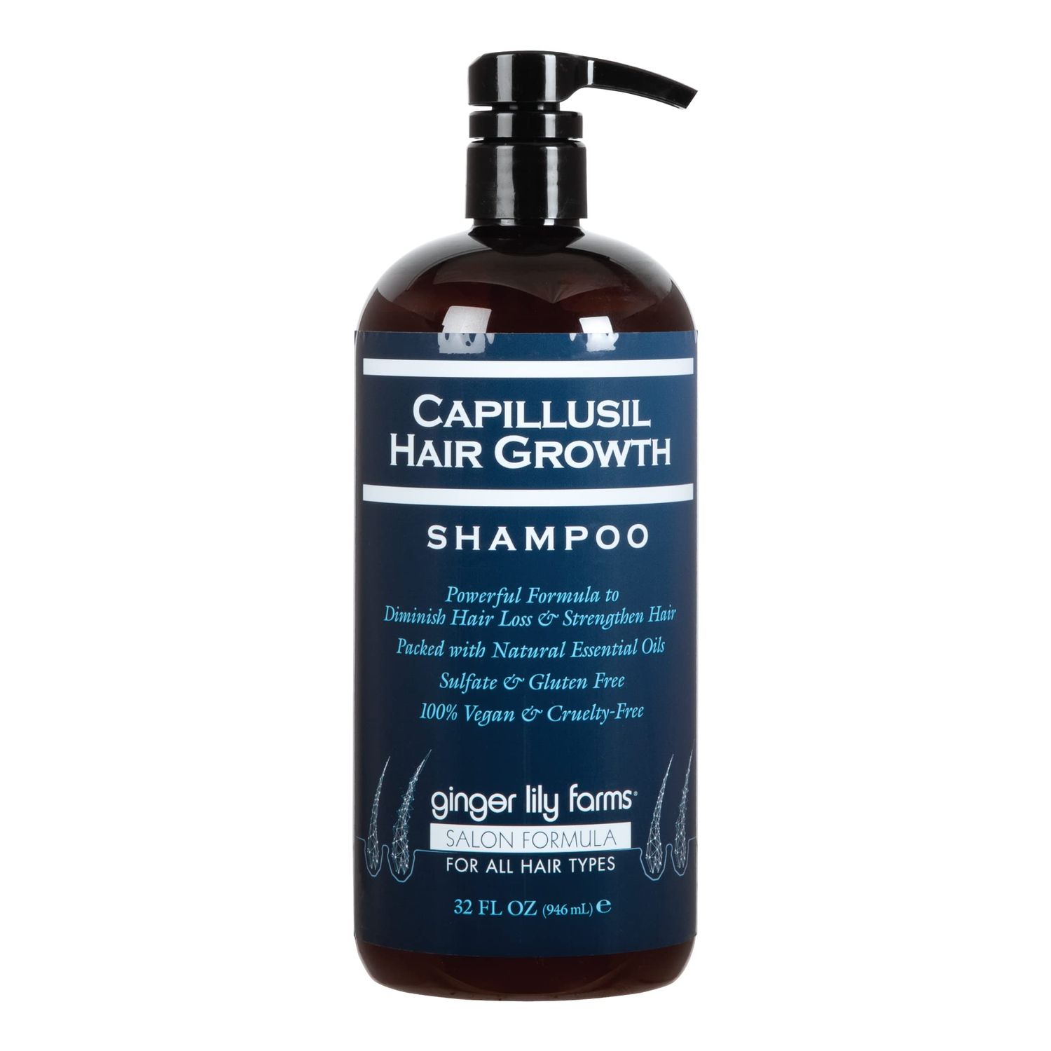 Ginger Lily Farms Salon Formula Capillusil Hair Growth Shampoo for All Hair Types, 100 Vegan Cruelty-Free, 32 Fl Oz