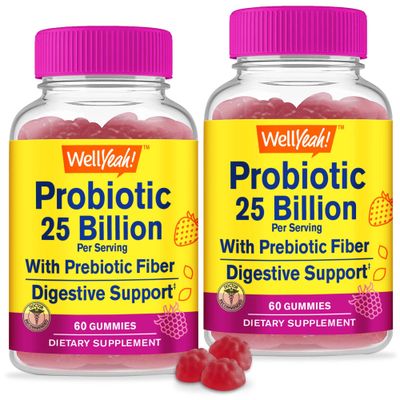 WellYeah (2 Pack 25 Billion Probiotics Prebiotics for Men and Women Gummies - Digestive Support, Gut Health, Immune Support Gummy - Probiotics for Digestive Health with 12 Strains - 60 Gummies