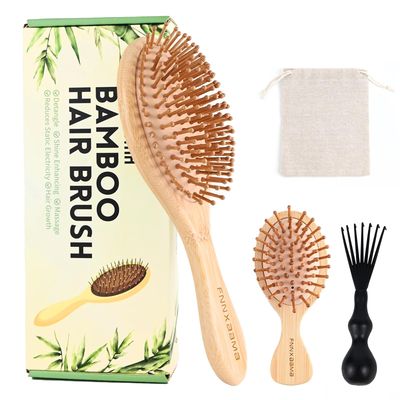 Thick Strong Bamboo Hair Brush, Bamboo Brush for Hair Growth,Hair brush for massaging the scalpHair Brush Cleaner Tool, Suitable for Women Men and Children (light yellow)