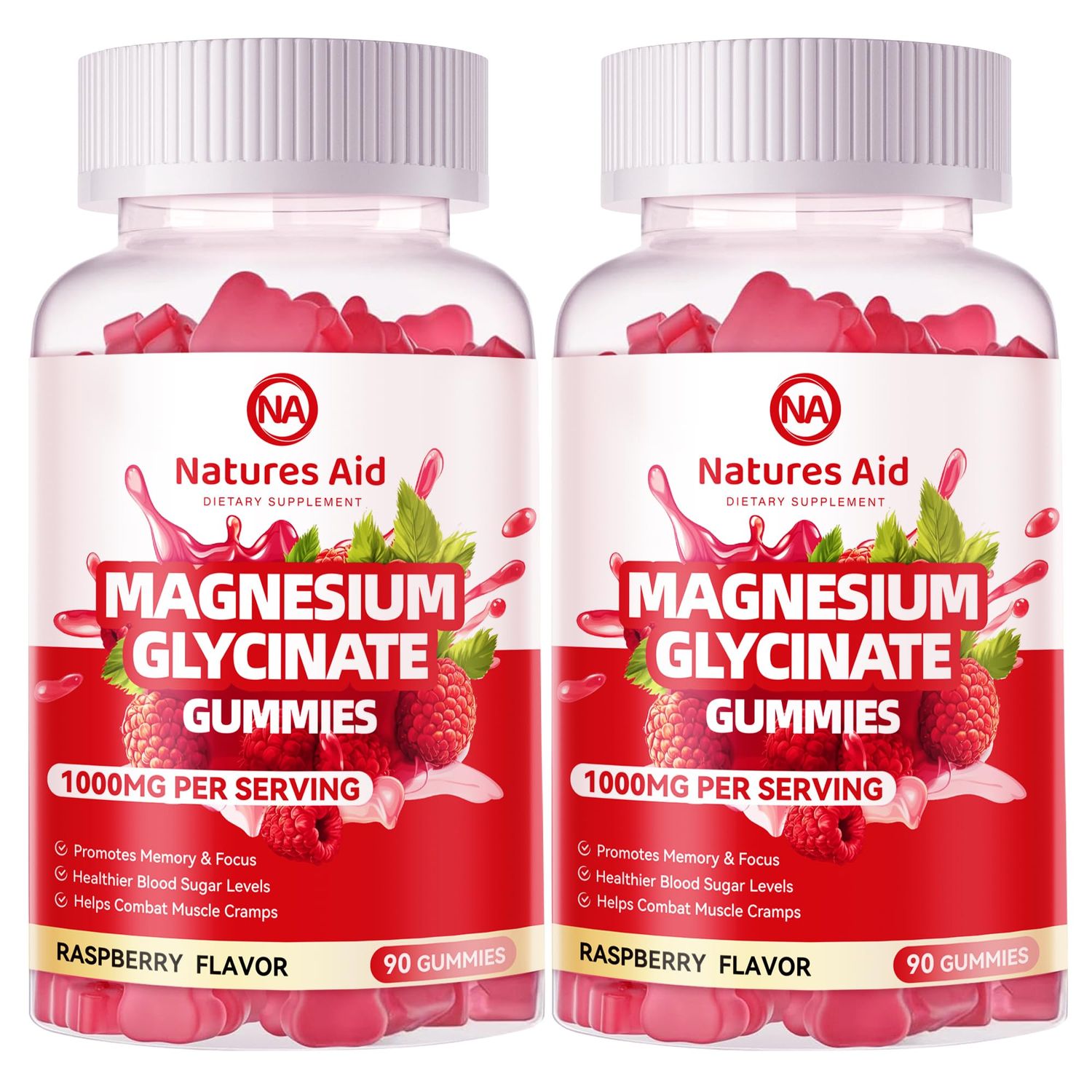 Magnesium Glycinate Gummies 1000mg - Sugar Free Magnesium Potassium Supplement with Vitamin D, B6, CoQ10 for Calm Mood Sleep Support - 180 Raspberry Gummies.