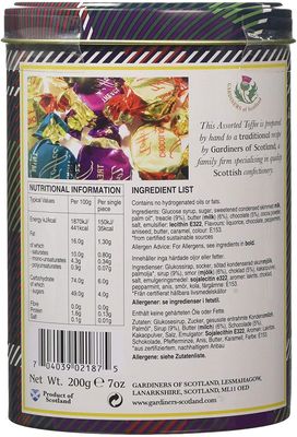 Gardiners of Scotland Handmade Fudge 200g Tin, Tartan Assorted Toffees