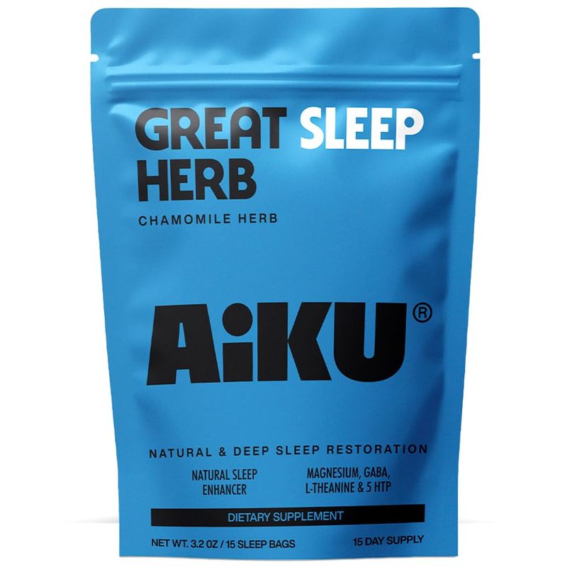 Aiku Superfoods Great Sleep Herb for Restful Sleep Relaxation Chamomile Tea with GABA, Magnesium 5-HTP Premium Herbal Sleep Support USA Made - 15 Tea Bags (15 Day Supply)