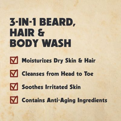 WARLORD 3-in-1 Mens Body Wash, Hair Shampoo Conditioner Beard Wash - Hydrating Formulated for Facial Hair wVitamin E Antioxidants for Sensitive Skin - Southern Tobacco, 16 oz bottle wpump