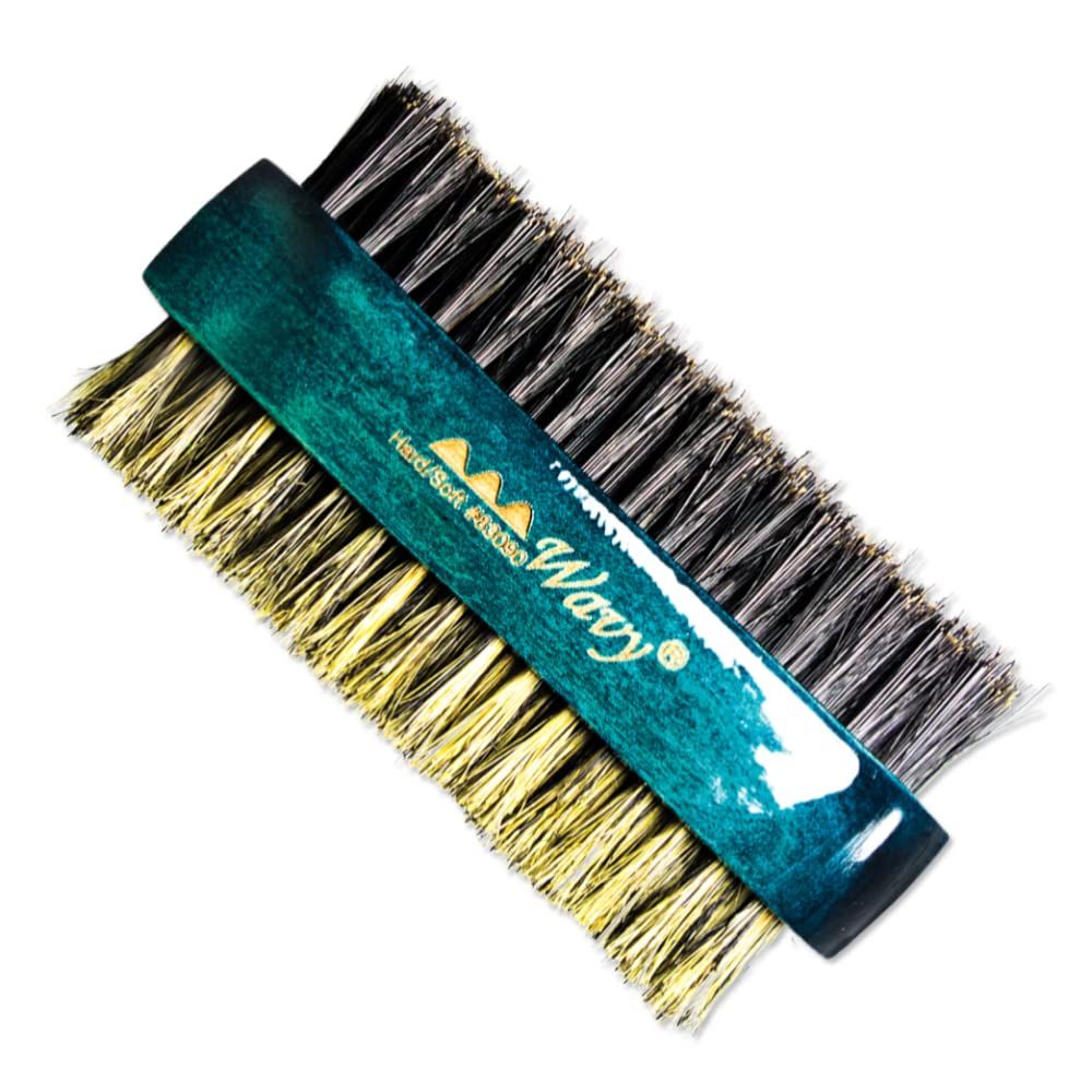 Beauty Town 2-Sided Wave Brush - Double Sided Unisex Hard Soft Boar Bristle Hairbrush designed for Men, 360 Waves, Styling Detangling (Square - Turquoise) (4.50&quot;x2.38&quot; inches)