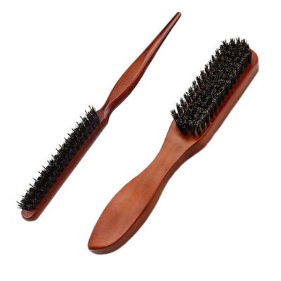 2 PCS Boar Bristle Hair Brush Set for Men Women Bristle Hair Brush for Slick Back Wet Hair and Beard Grooming Rat Tail Comb Teasing Comb Edge Beard Brush for Slicking Hair (2PCS)