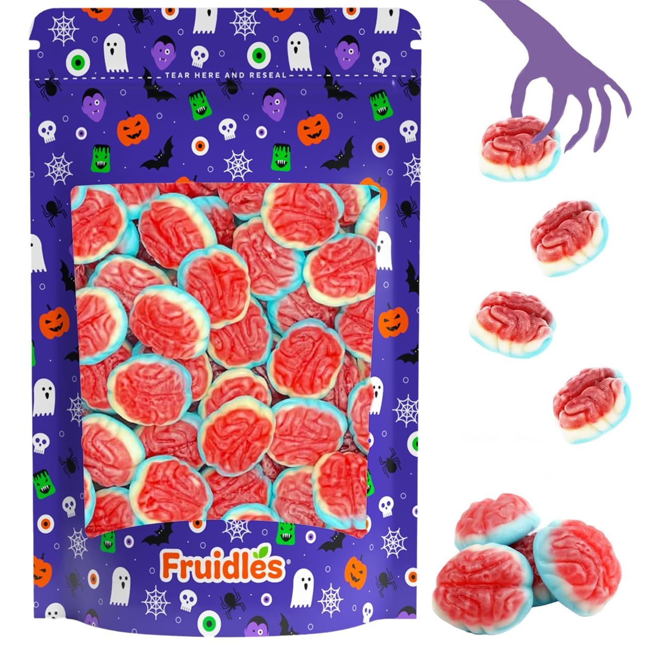 Fruidles Halloween Gummy Brains Candy, Trick-Or-Treat Party Bag Fillers, Party Favor (2.2 Pounds)