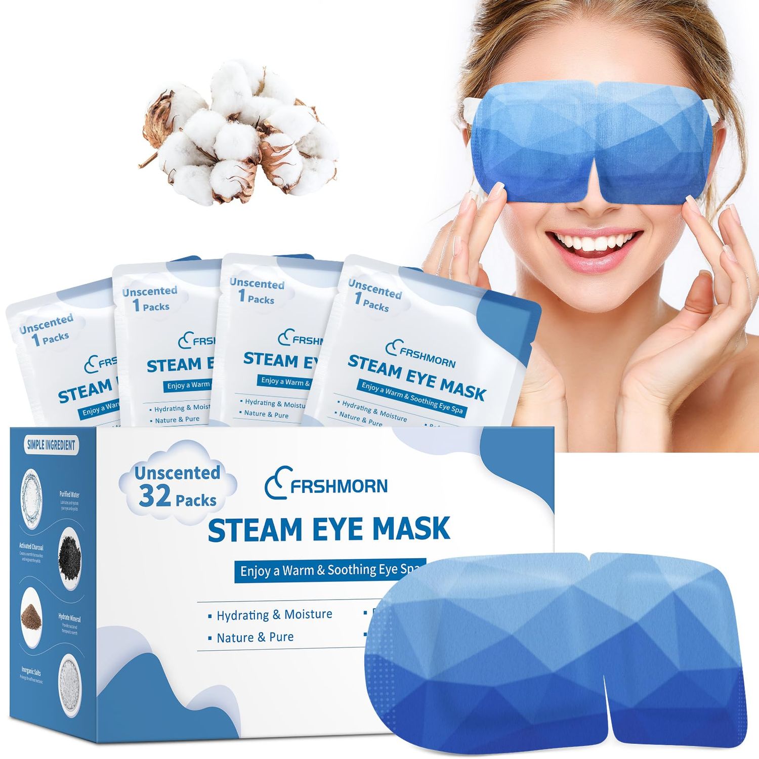 FRSHMORN 32 Packs Steam Eye Mask, Heated Eye Mask for Sleeping, Warm Compress for Eyes, Self Heating Disposal Eye Mask Comfortable Sleep Mask for Home, Office, Spa, Travel Essentials (Unscented)